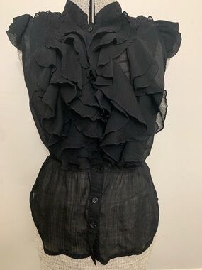 Y2K Cyrus Black Ruffled Sheer Sleeveless Blouse